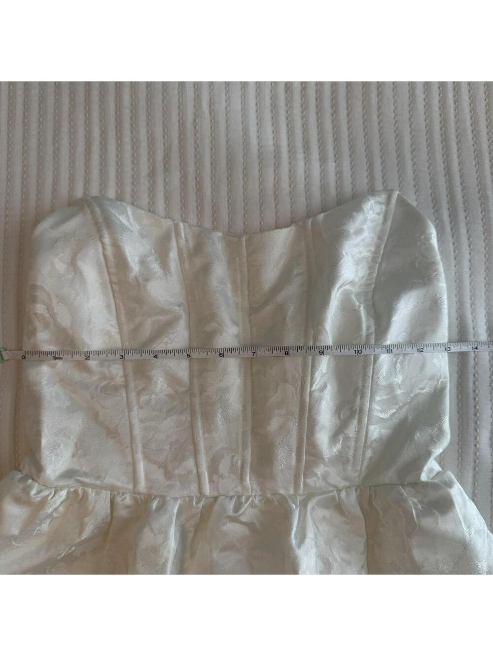 NWT (Flaw) Lulus Luxe Delight Ivory Jacquard Strapless Bustier Mini Dress Size M - Picture 6 of 9